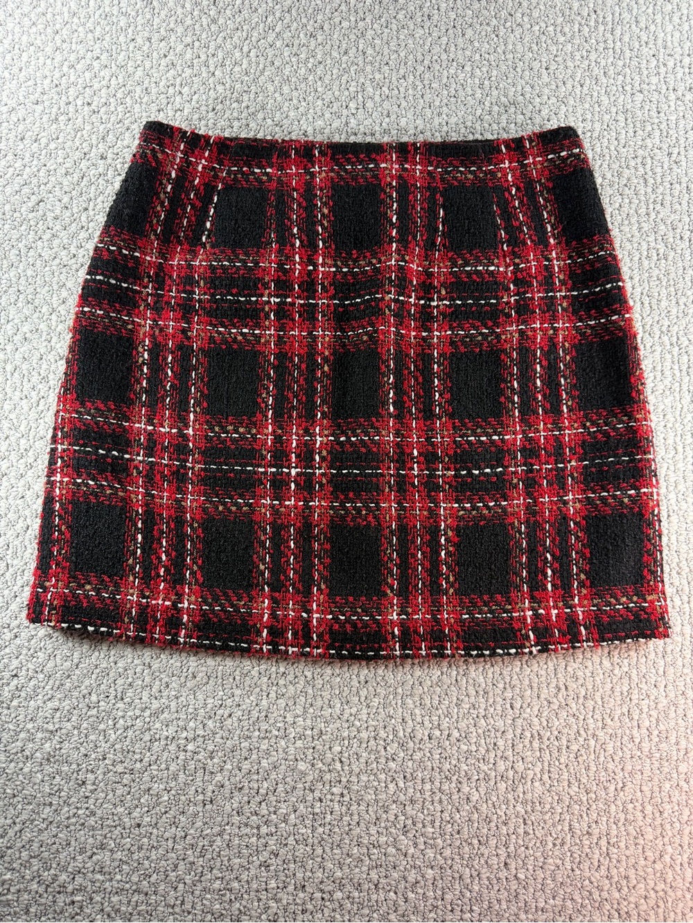 LOFT Red Tartan Plaid Wool Blend Tweed Winter Holiday Mini Skirt Women’s Size 6 - Picture 2 of 6